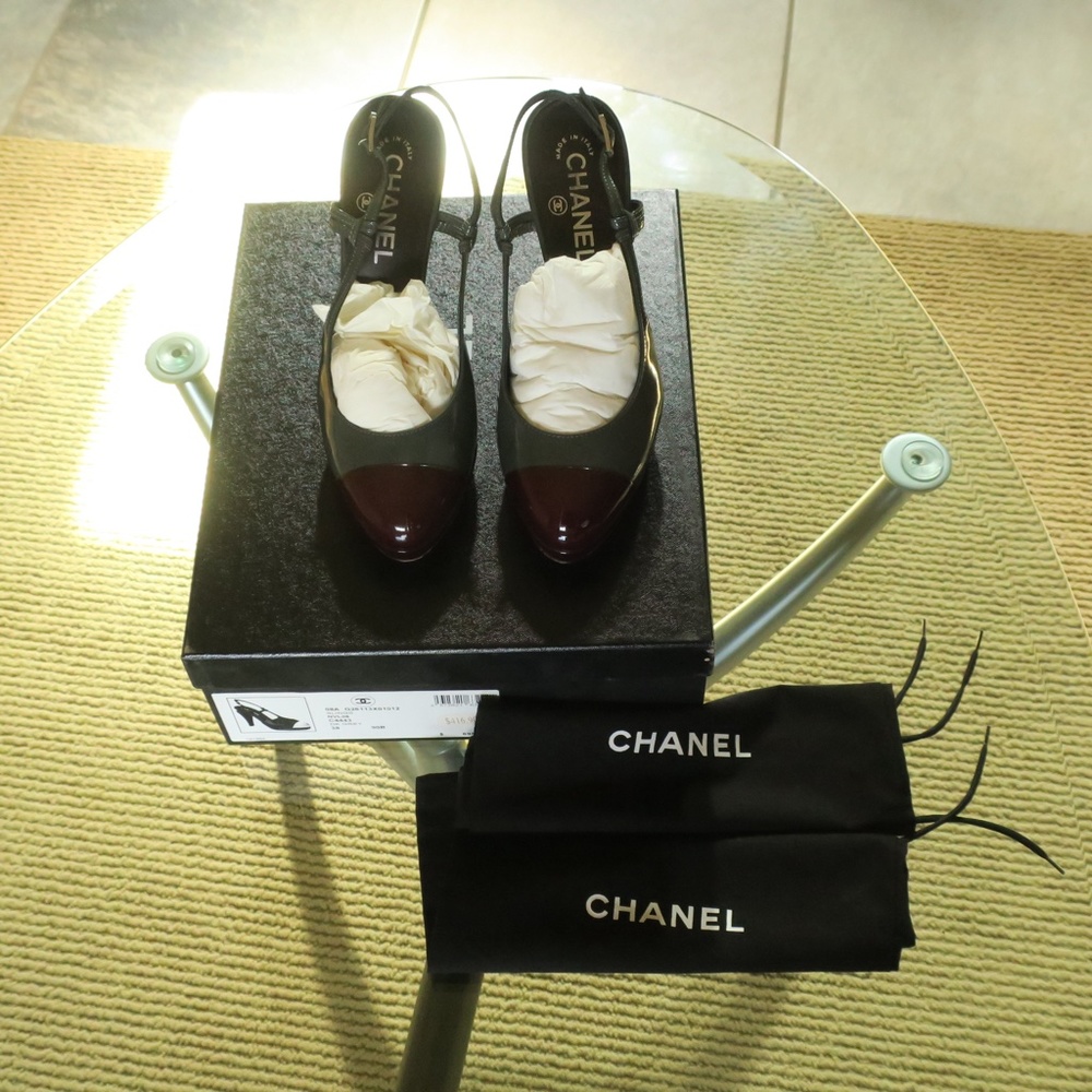 Chanel slingback platform heels